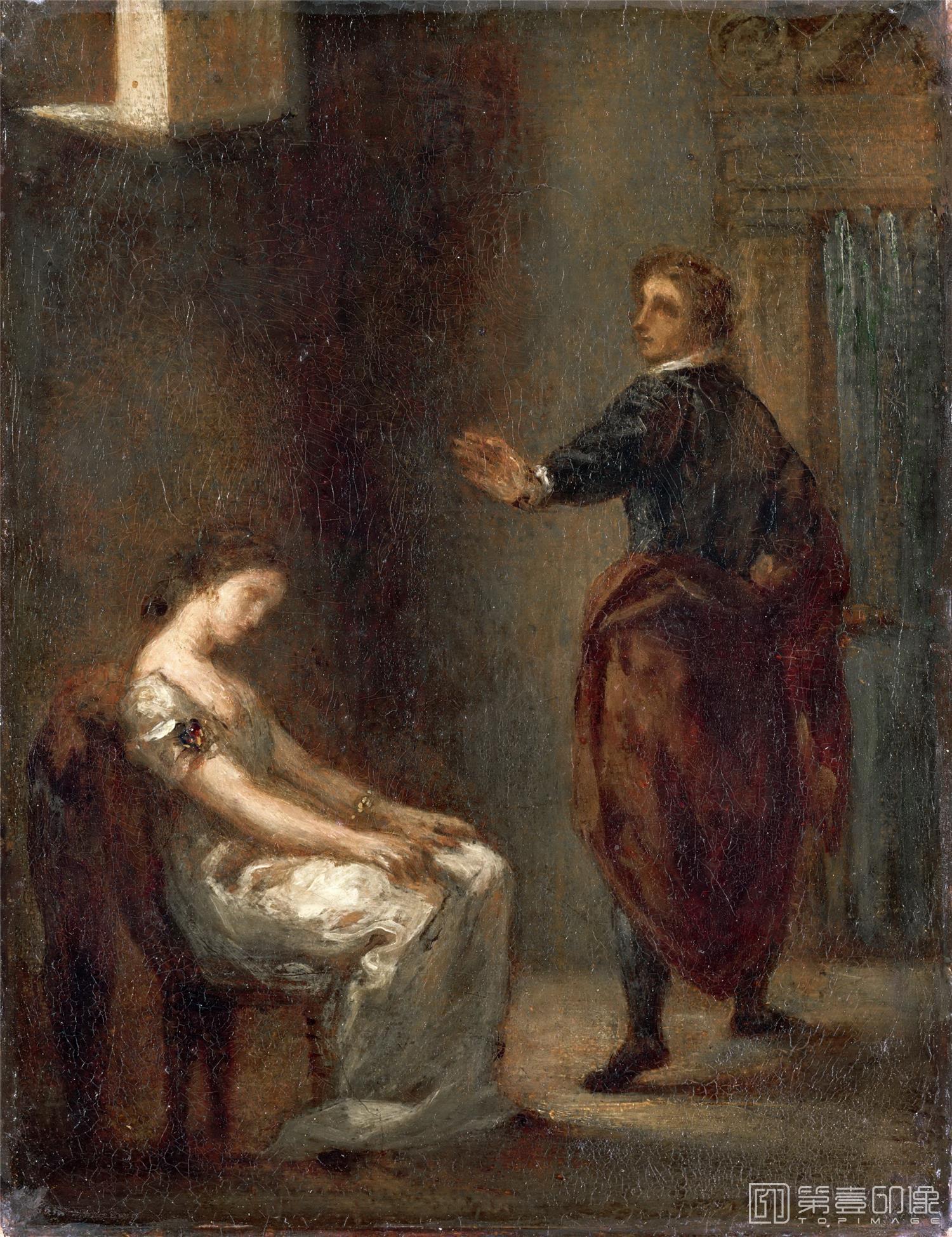 油画-卢浮宫-Eugène DelacroixHamlet and Ophelia-0541